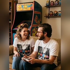 Pac-Man Abbey Road Parody Graphic Tee White Retro Arcade T-Shirt Size Large 2021